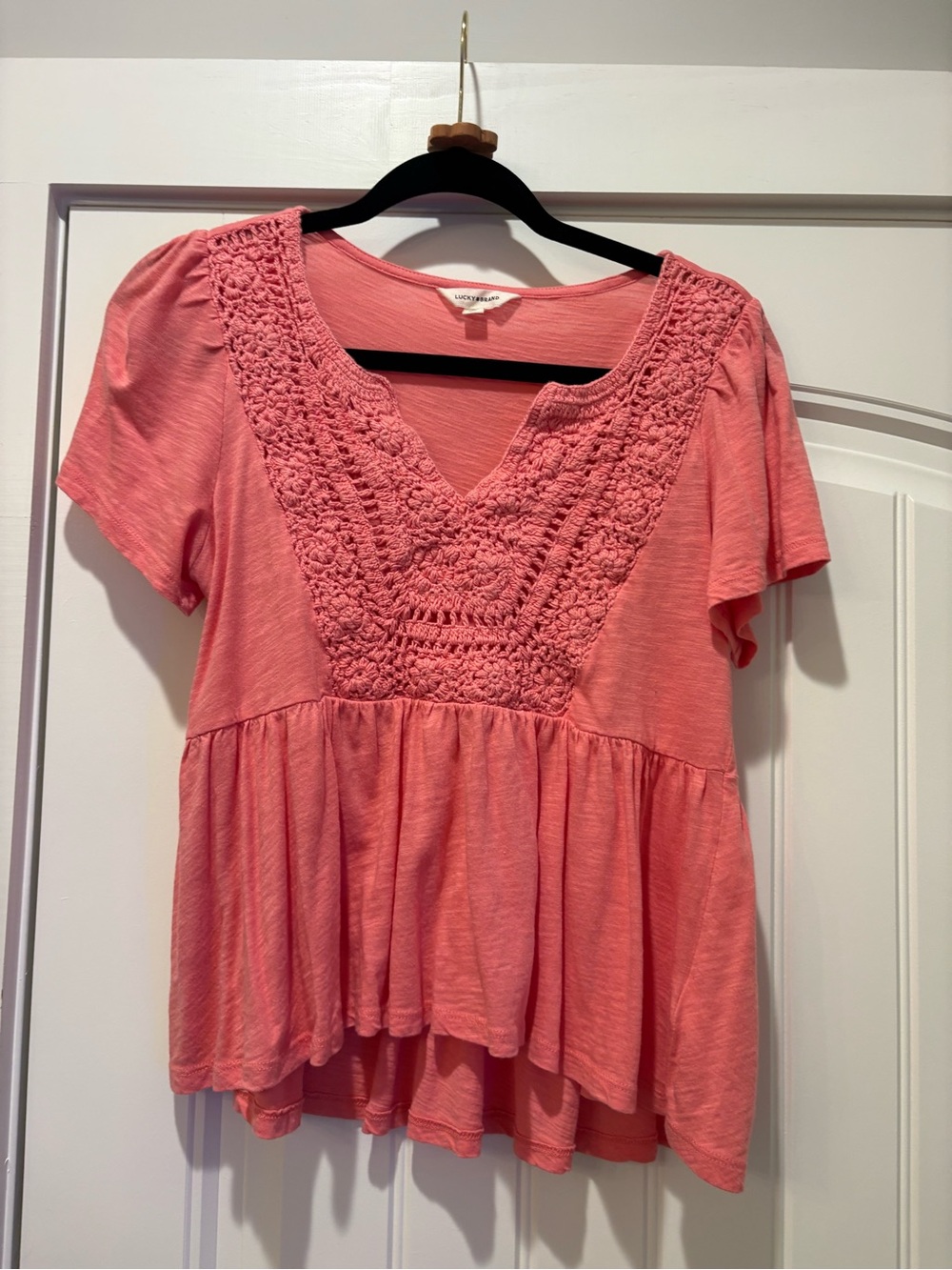 Lucky Brand Coral Crochet V-Neck Peplum Tunic